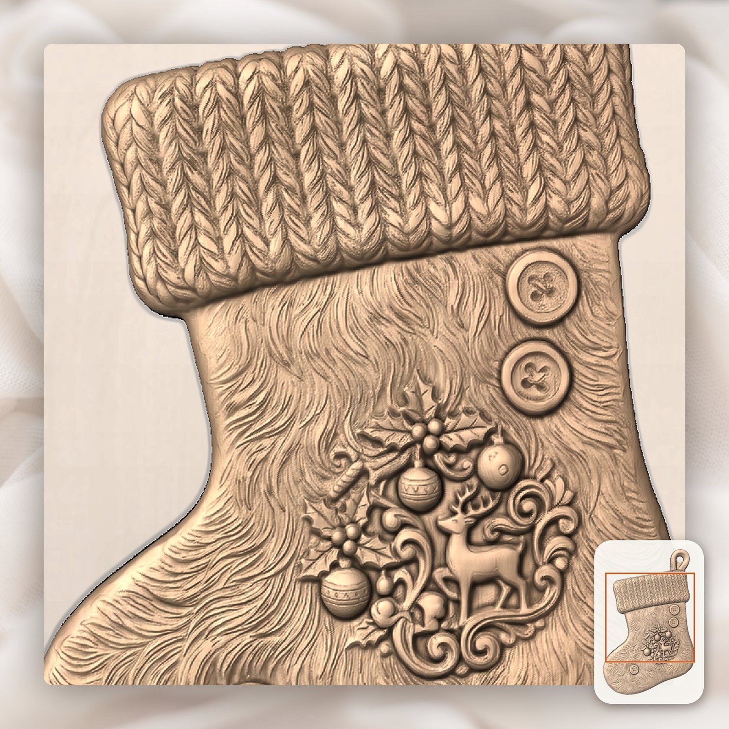 Reindeer Christmas Stocking Ornament CNC Relief STL bas-relief STL — view 8