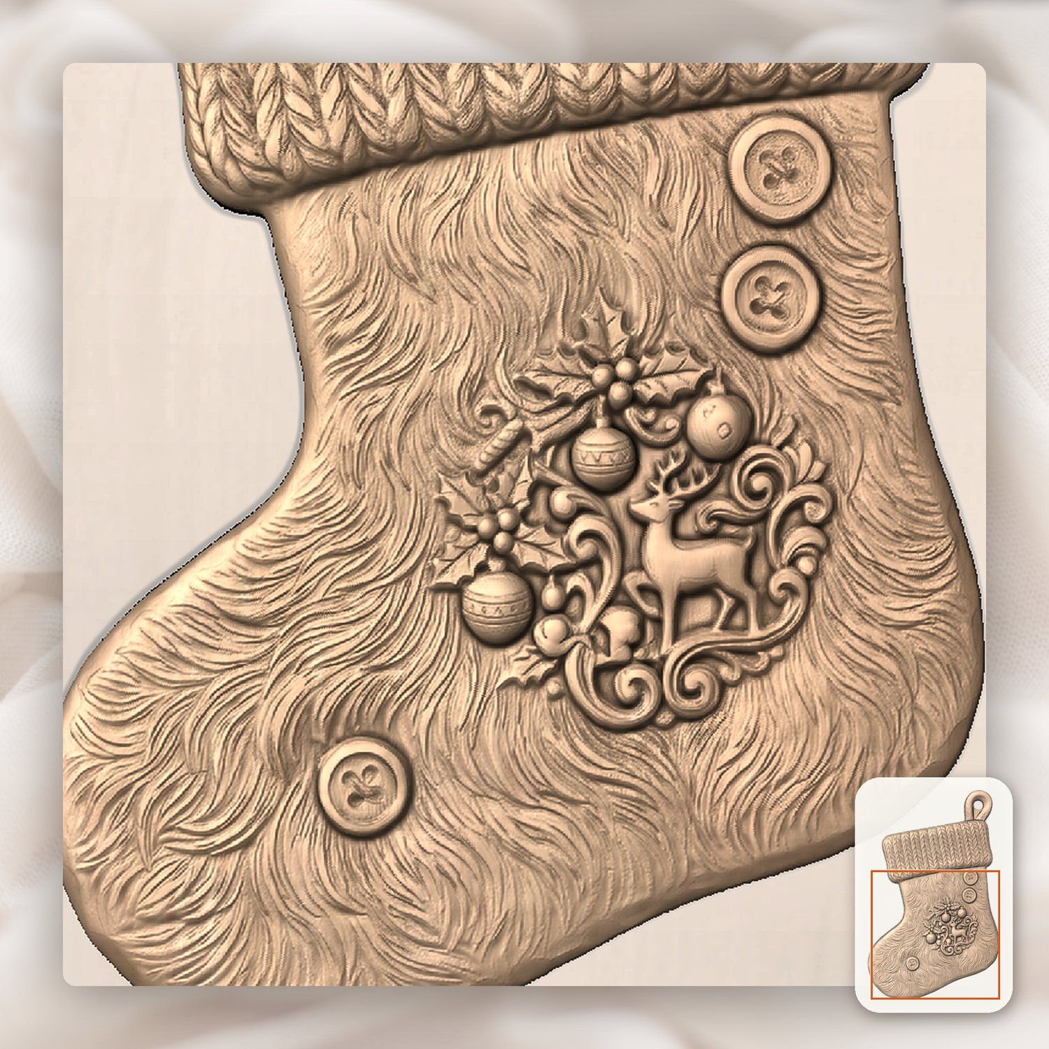 Reindeer Christmas Stocking Ornament CNC Relief STL bas-relief STL — view 9