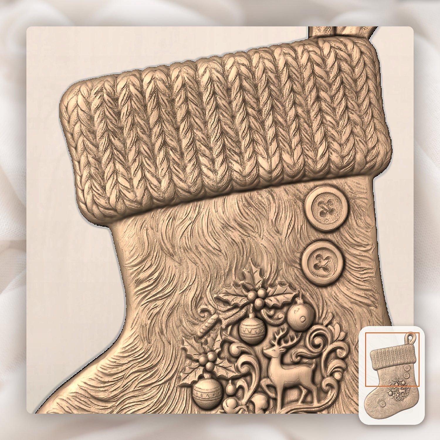 Reindeer Christmas Stocking Ornament CNC Relief STL bas-relief STL — view 10