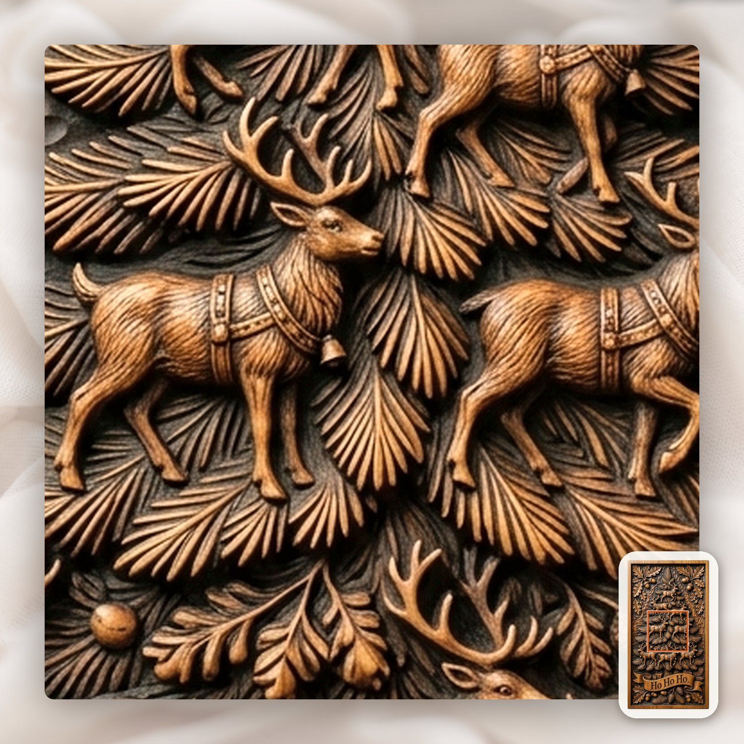 Reindeer Christmas Tree Holiday Wall Art CNC Relief STL bas-relief STL — view 11