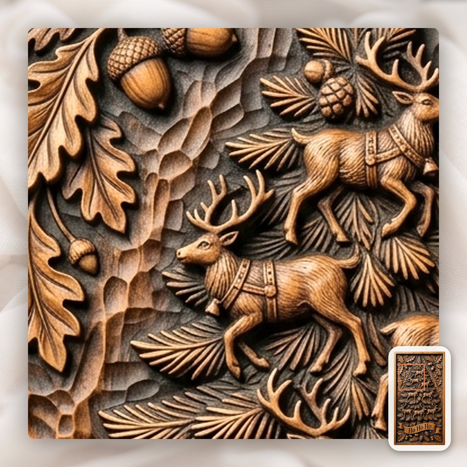 Reindeer Christmas Tree Holiday Wall Art CNC Relief STL bas-relief STL — view 12
