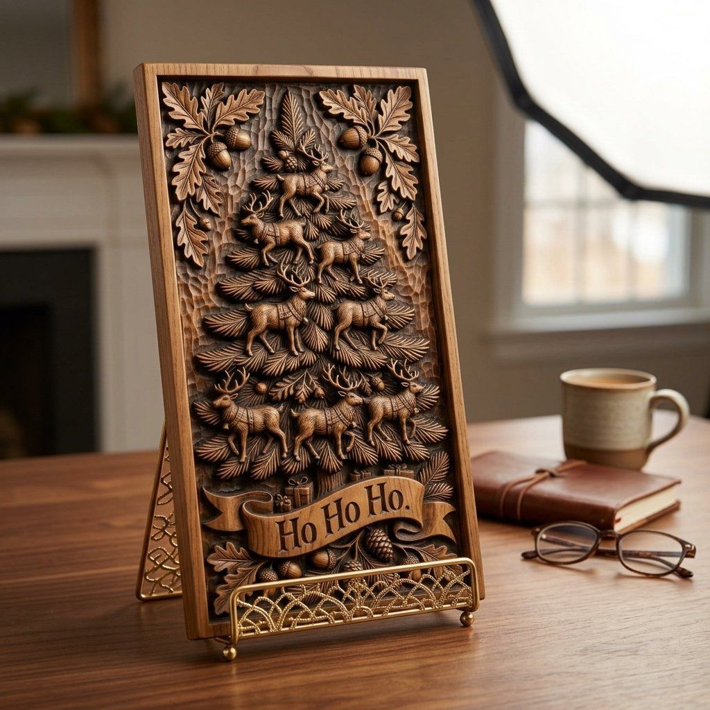 Reindeer Christmas Tree Holiday Wall Art CNC Relief STL bas-relief STL — view 3