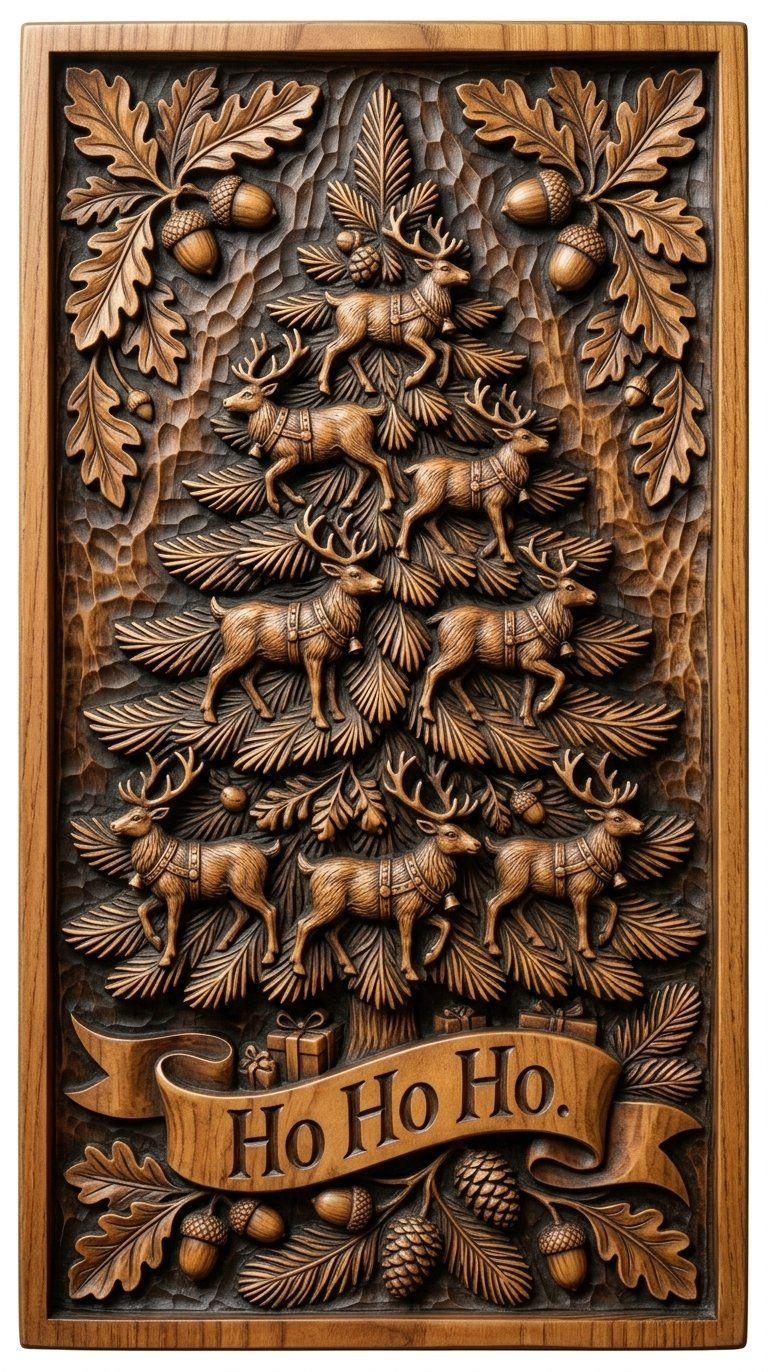 Reindeer Christmas Tree Holiday Wall Art CNC Relief STL bas-relief STL — view 14