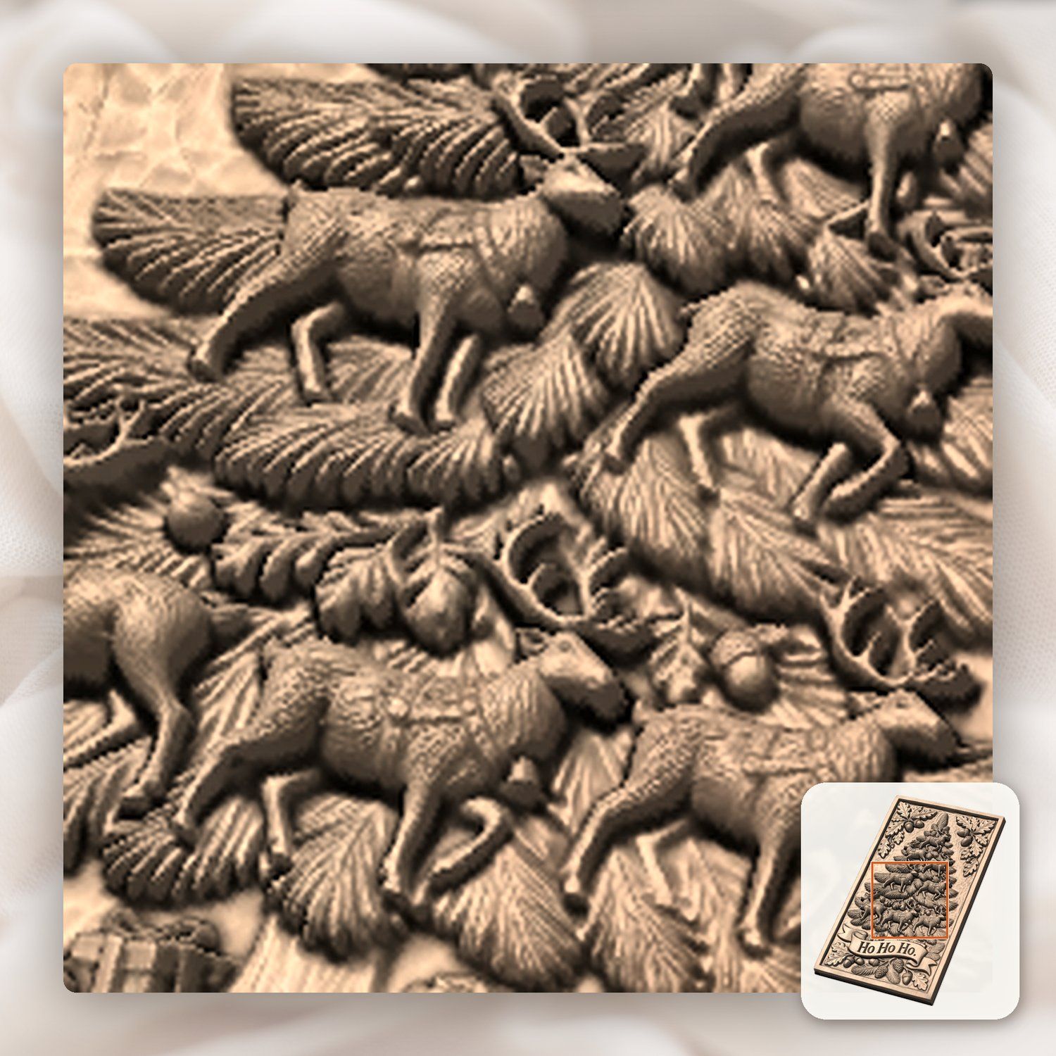 Reindeer Christmas Tree Holiday Wall Art CNC Relief STL bas-relief STL — view 9