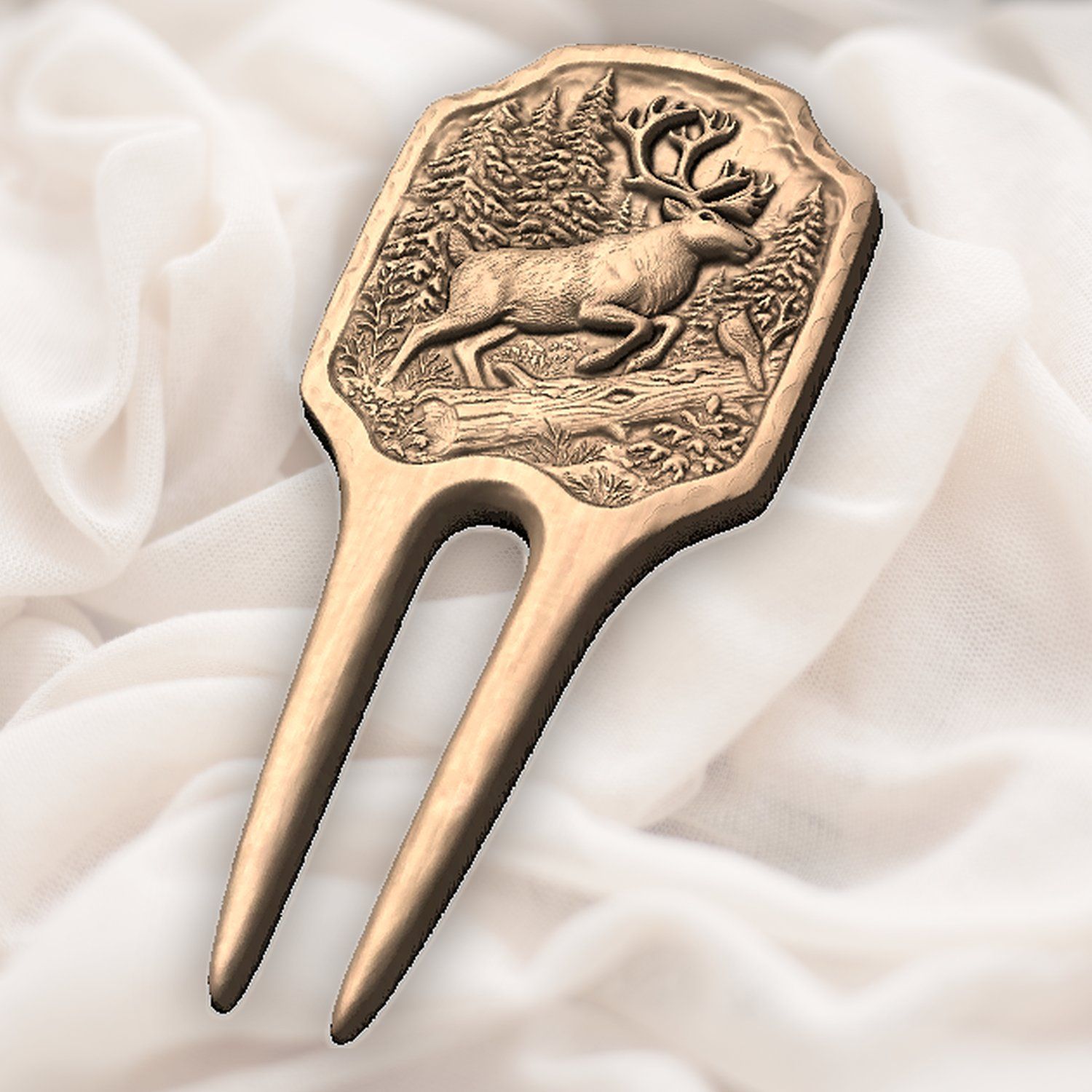 Reindeer Leaping Over Log Winter Forest Hair Fork CNC Relief STL bas-relief STL — view 6