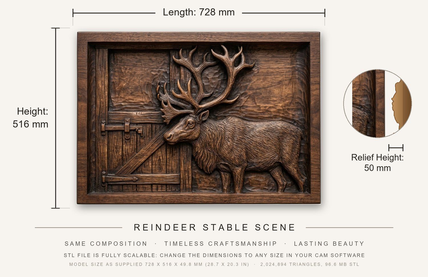Reindeer Stable Scene CNC Relief STL bas-relief STL — view 3