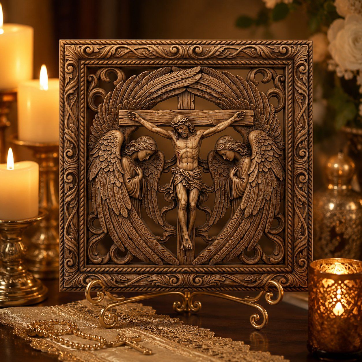 Religious Crucifixion Wall Art bas-relief STL — view 5