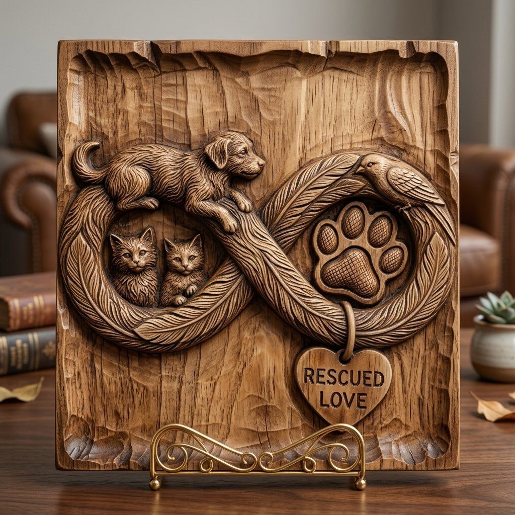 Rescued Love Infinity Pet Memorial CNC Relief STL bas-relief STL — view 3