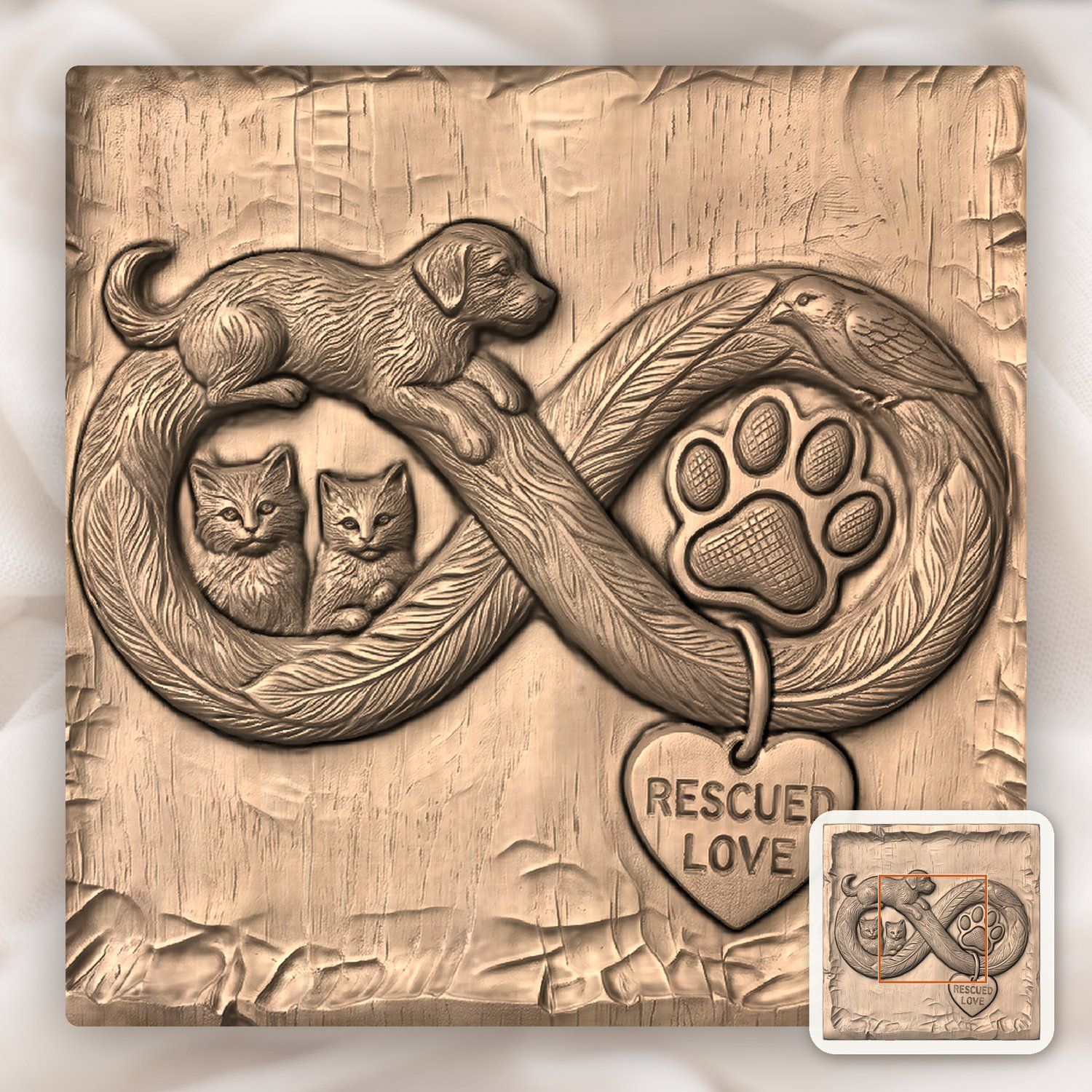 Rescued Love Infinity Pet Memorial CNC Relief STL bas-relief STL — view 6