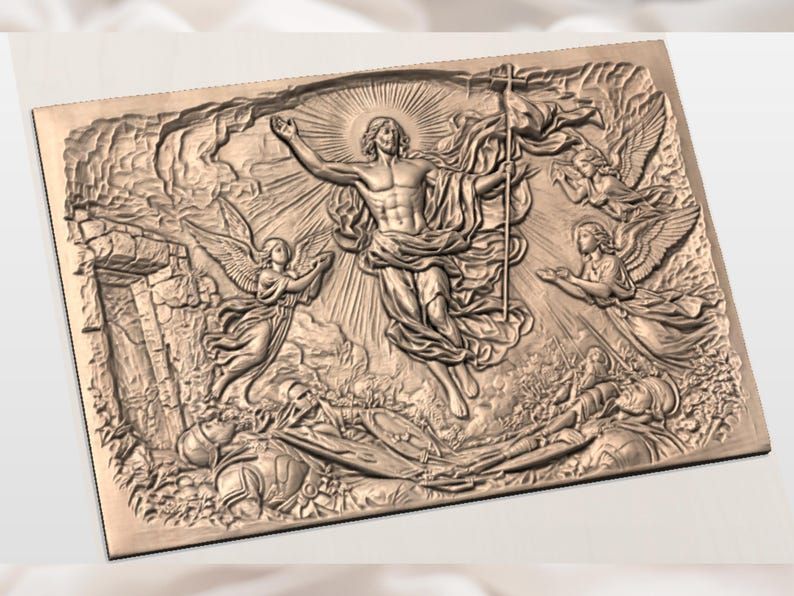 Risen Christ Resurrection Bas-Relief STL with Angels and Empty Tomb bas-relief STL — view 2