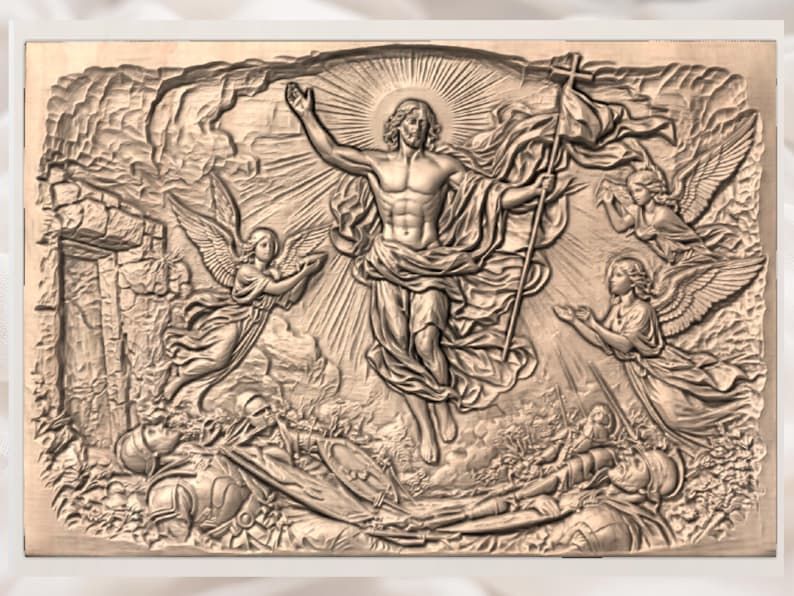 Risen Christ Resurrection Bas-Relief STL with Angels and Empty Tomb bas-relief STL — view 3