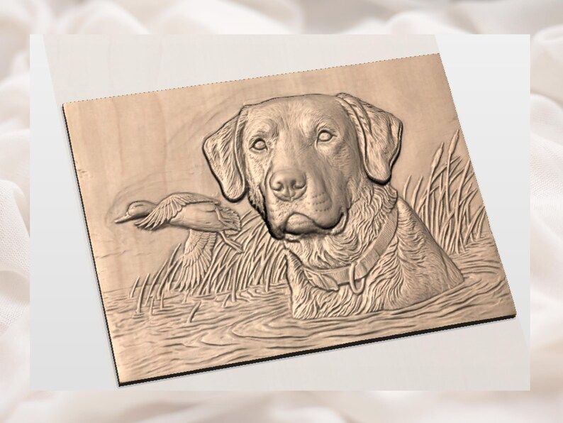Labrador Retriever in the Marsh with Flushing Duck Relief STL bas-relief STL — view 3