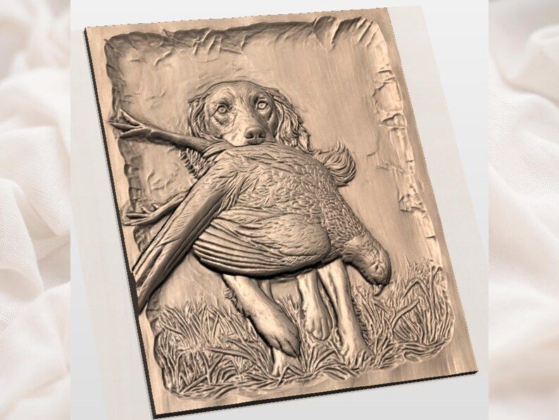 Springer Spaniel Retrieving a Pheasant Bas-Relief STL bas-relief STL — view 2