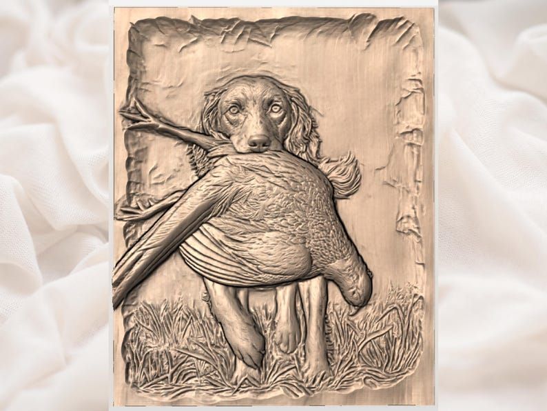 Springer Spaniel Retrieving a Pheasant Bas-Relief STL bas-relief STL — view 3