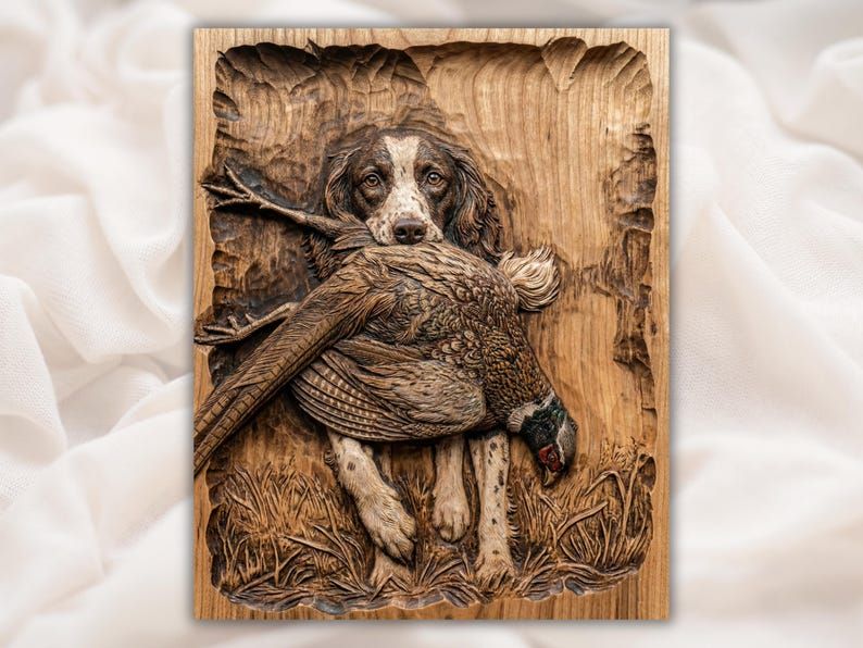 Springer Spaniel Retrieving a Pheasant Bas-Relief STL bas-relief STL design