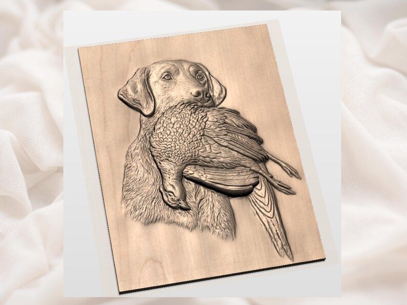 Retriever Holding a Pheasant Bas-Relief STL for CNC Carving bas-relief STL — view 2