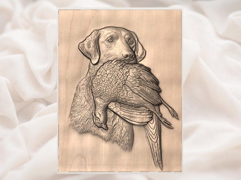 Retriever Holding a Pheasant Bas-Relief STL for CNC Carving bas-relief STL — view 3