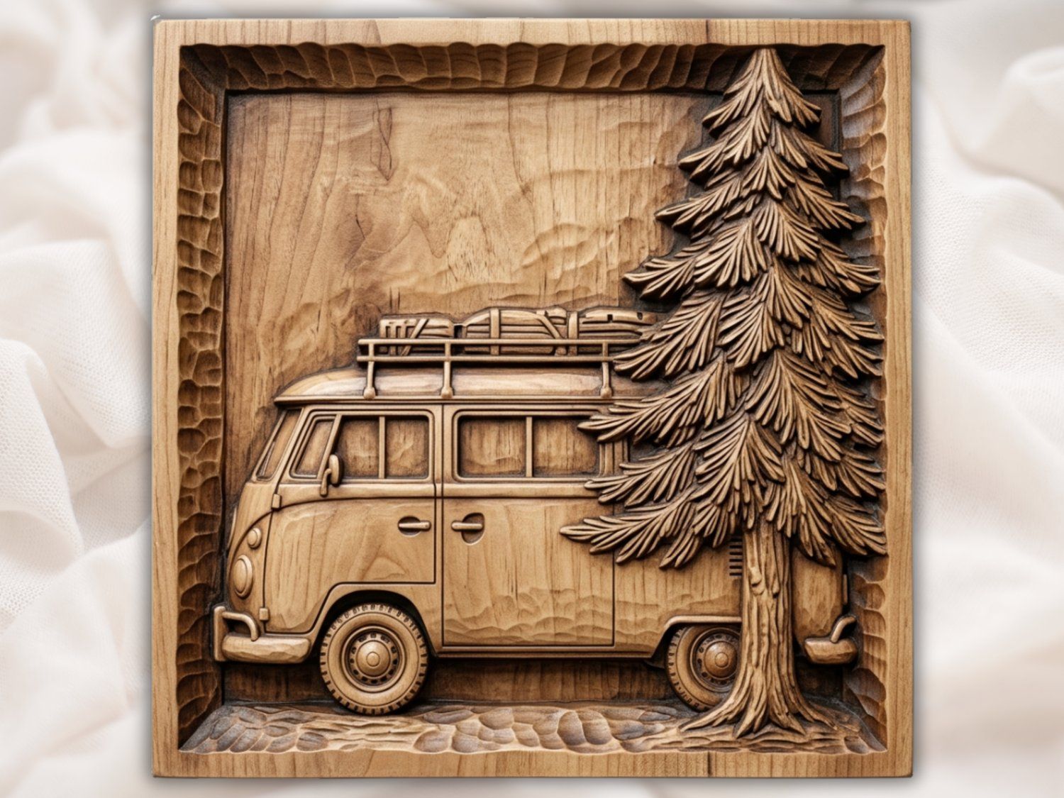 Retro Camper Van Forest Adventure CNC Relief STL bas-relief STL — view 3
