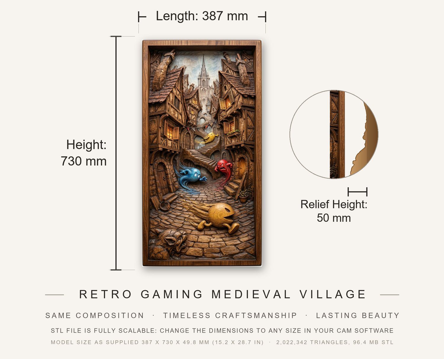 Retro Gaming Medieval Village CNC Relief STL bas-relief STL — view 3