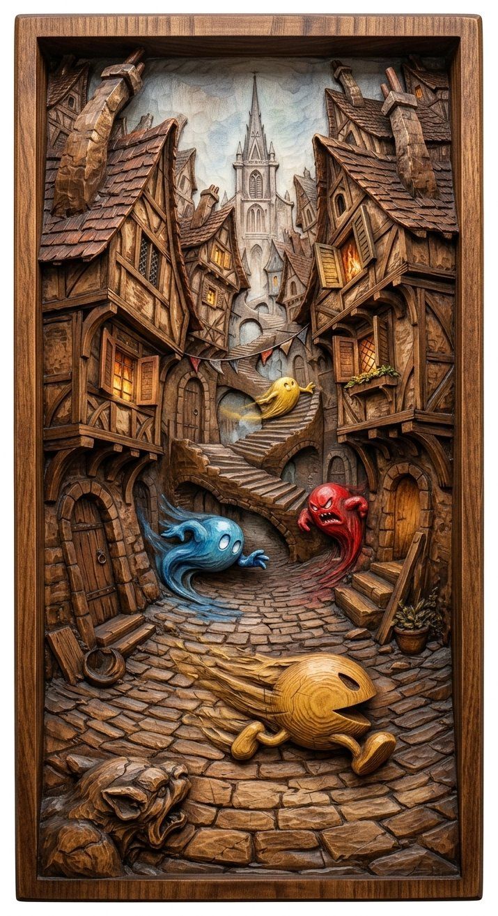 Retro Gaming Medieval Village CNC Relief STL bas-relief STL — view 4