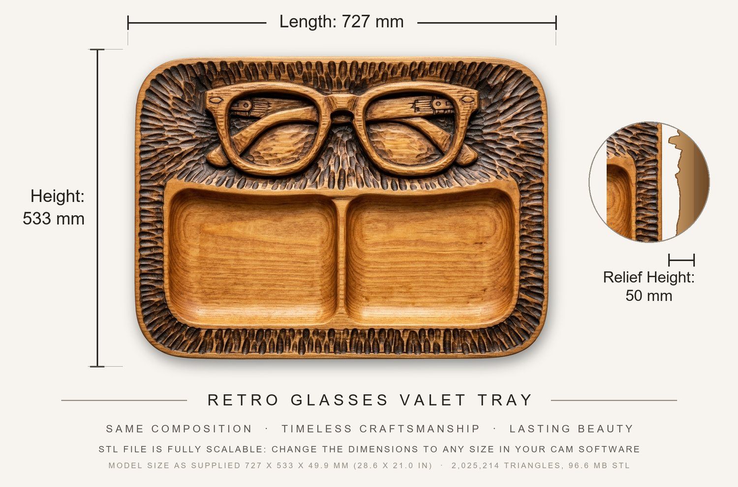 Retro Glasses Valet Tray CNC Relief STL bas-relief STL — view 3