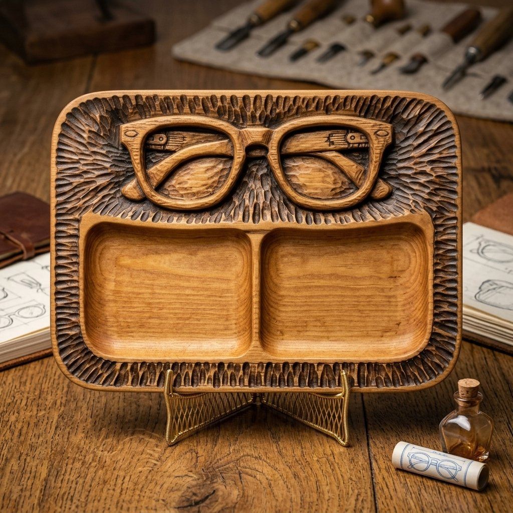 Retro Glasses Valet Tray CNC Relief STL bas-relief STL — view 15
