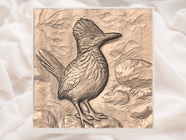Desert Roadrunner Among Rocks 3D Relief STL Carving File bas-relief STL — view 2
