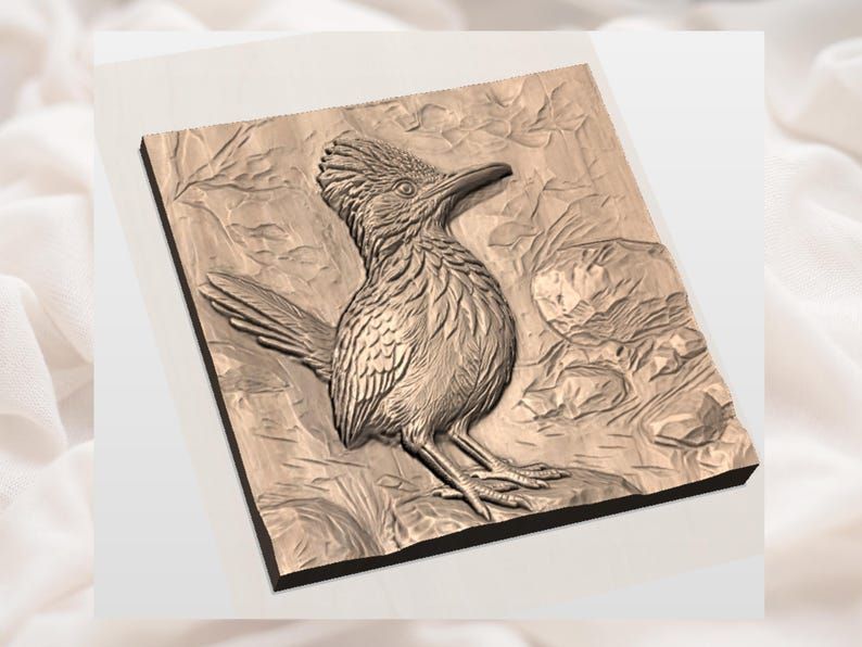 Desert Roadrunner Among Rocks 3D Relief STL Carving File bas-relief STL — view 3