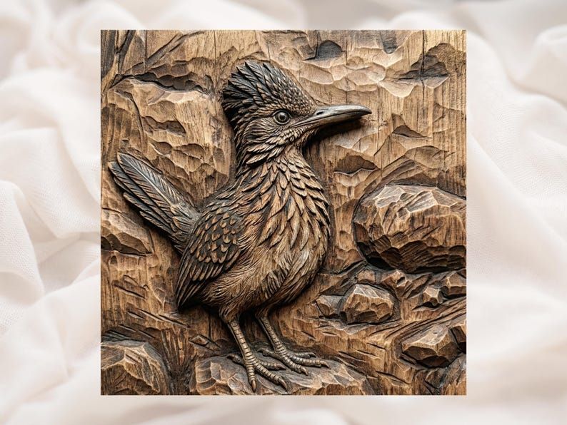 Desert Roadrunner Among Rocks 3D Relief STL Carving File bas-relief STL design