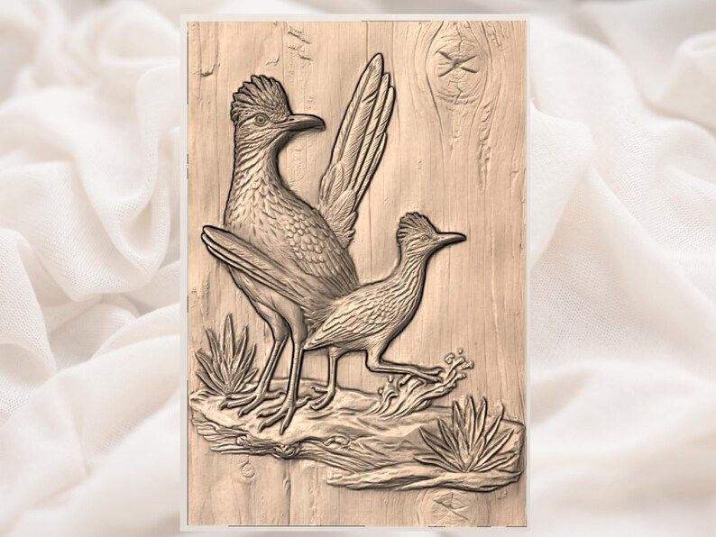 Roadrunner Pair Bas-Relief STL, Southwestern Desert Birds Panel bas-relief STL — view 2