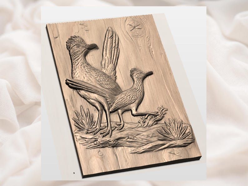 Roadrunner Pair Bas-Relief STL, Southwestern Desert Birds Panel bas-relief STL — view 3
