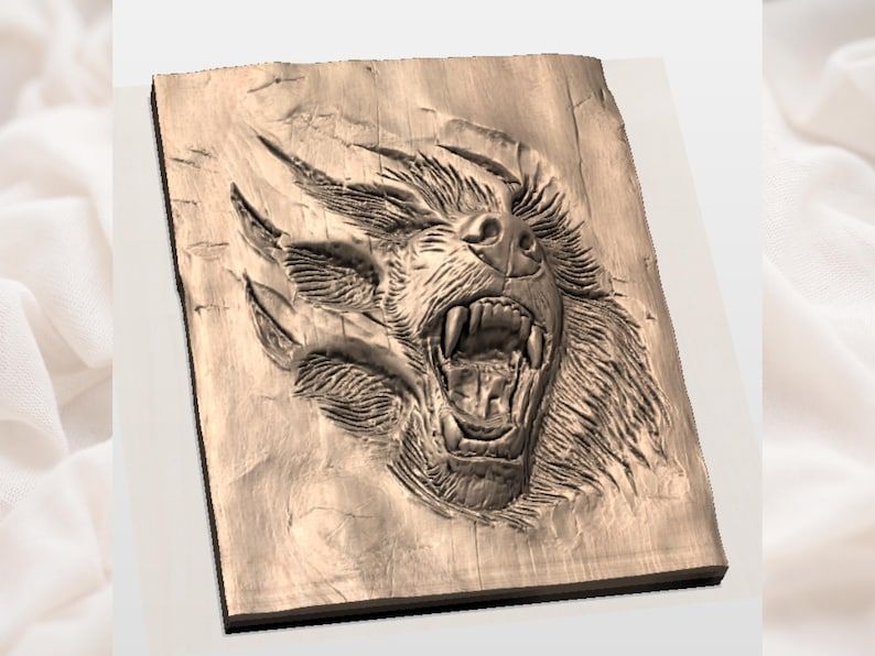 Roaring Bear Bursting Through Wood Grain Bas-Relief STL bas-relief STL — view 2
