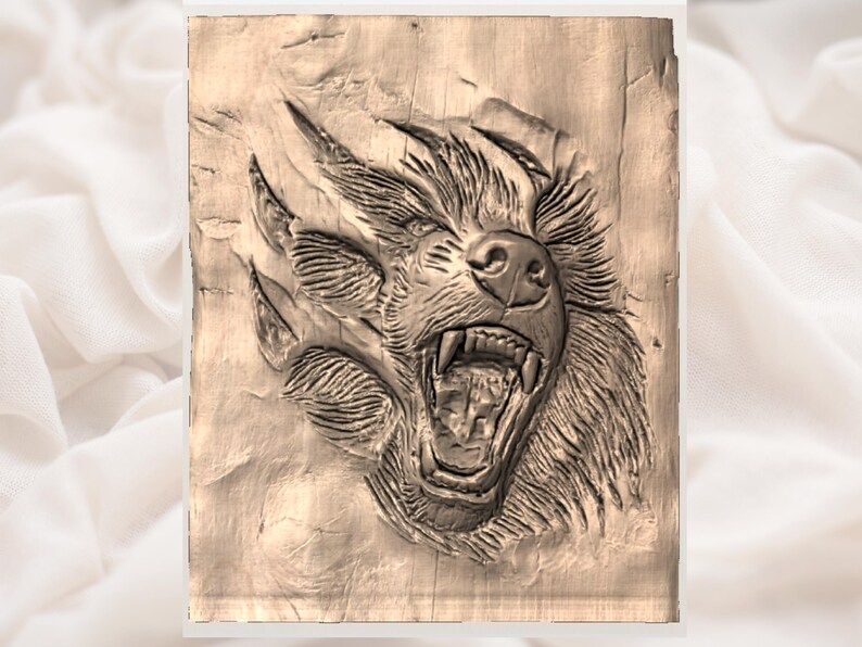 Roaring Bear Bursting Through Wood Grain Bas-Relief STL bas-relief STL — view 3