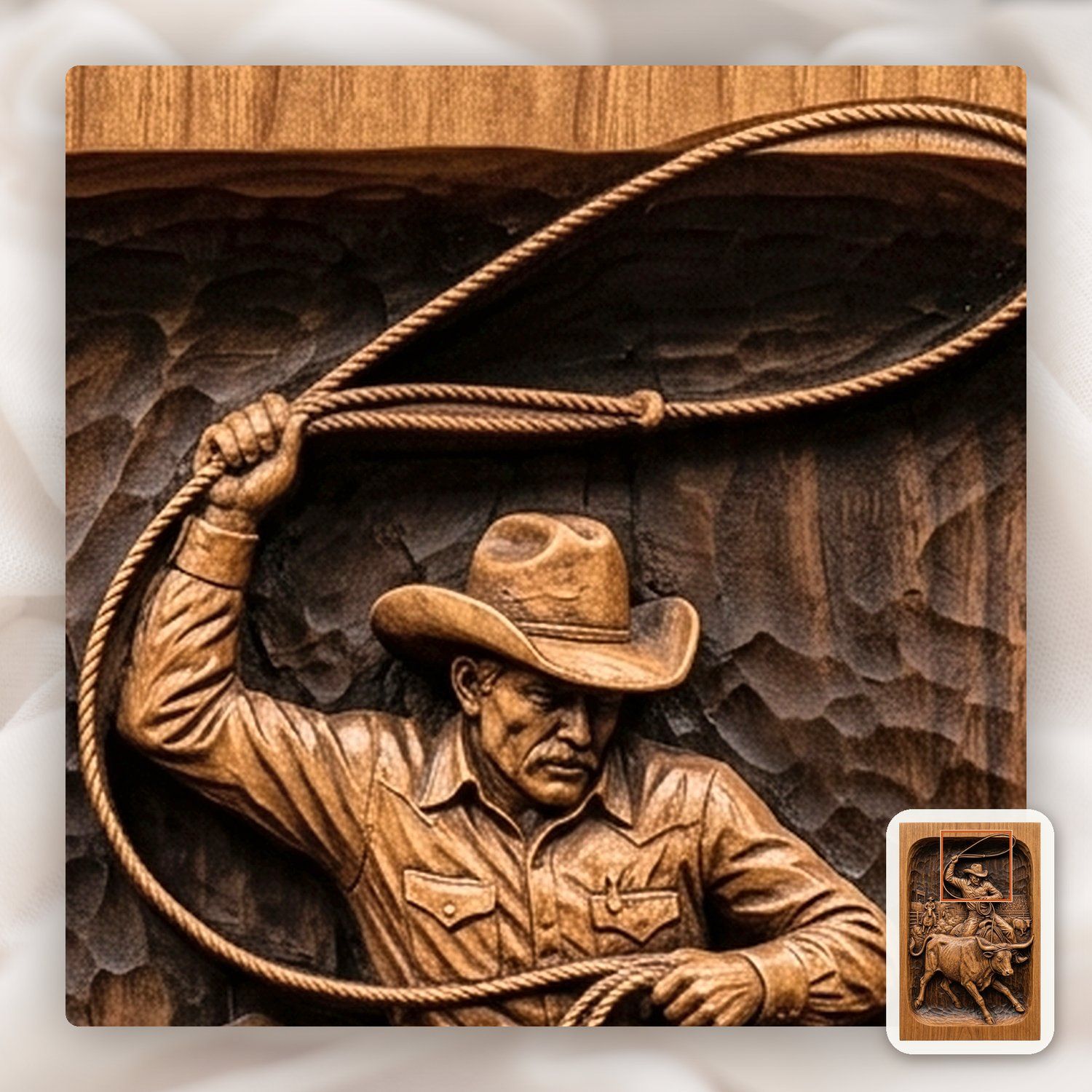 Rodeo Cowboy Steer Roping CNC Relief STL bas-relief STL — view 10