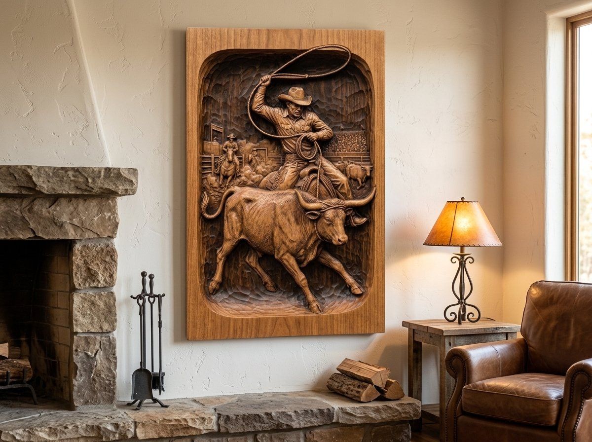 Rodeo Cowboy Steer Roping CNC Relief STL bas-relief STL — view 11