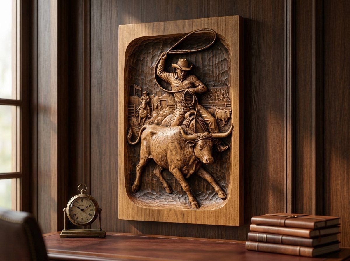 Rodeo Cowboy Steer Roping CNC Relief STL bas-relief STL — view 12