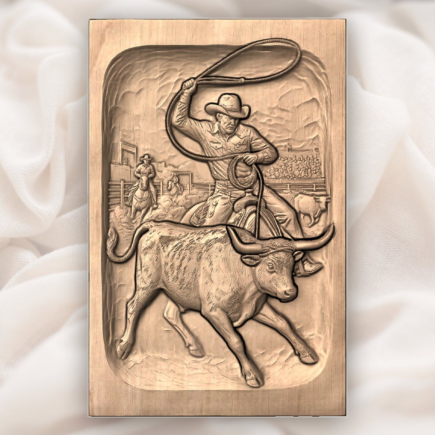Rodeo Cowboy Steer Roping CNC Relief STL bas-relief STL — view 3