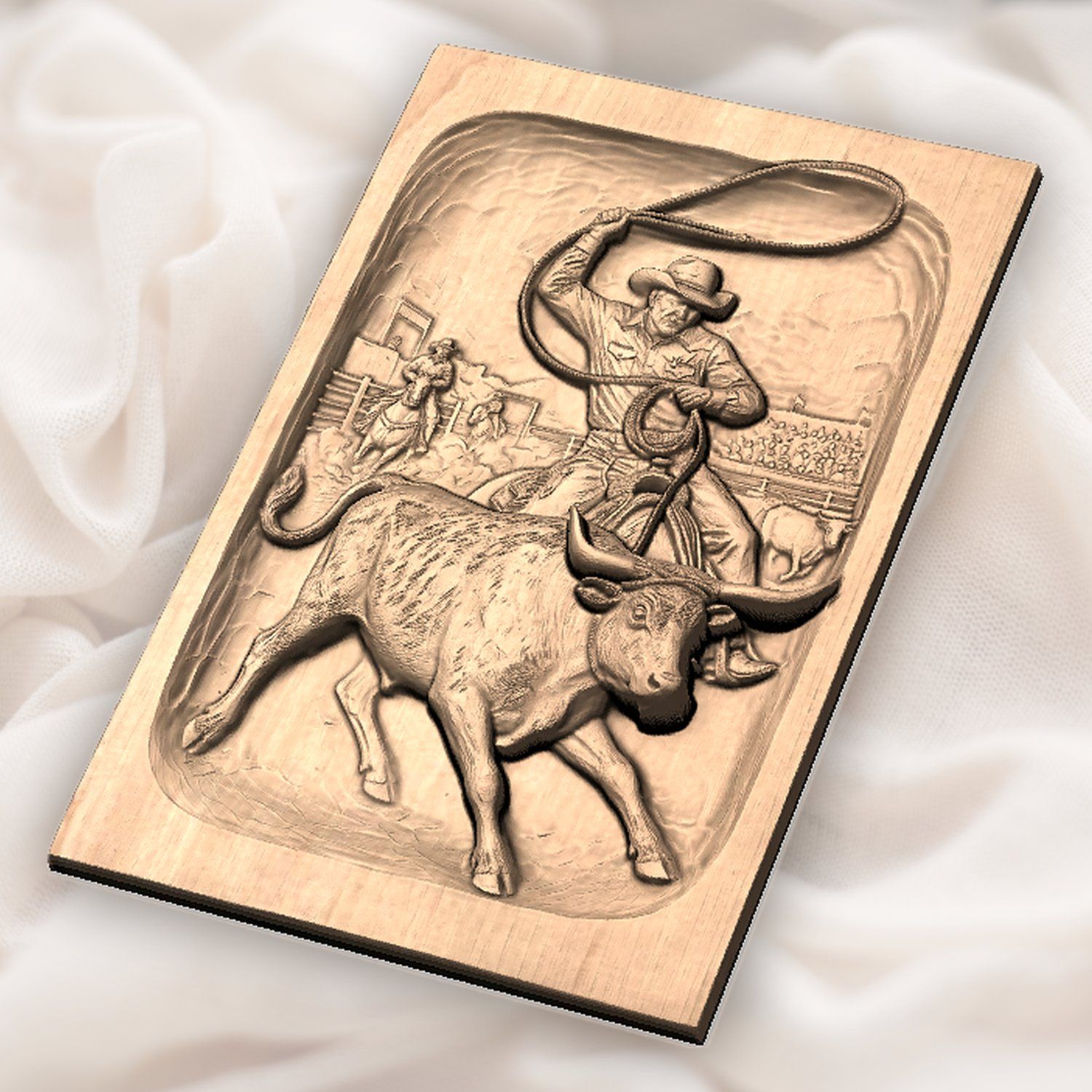 Rodeo Cowboy Steer Roping CNC Relief STL bas-relief STL — view 4