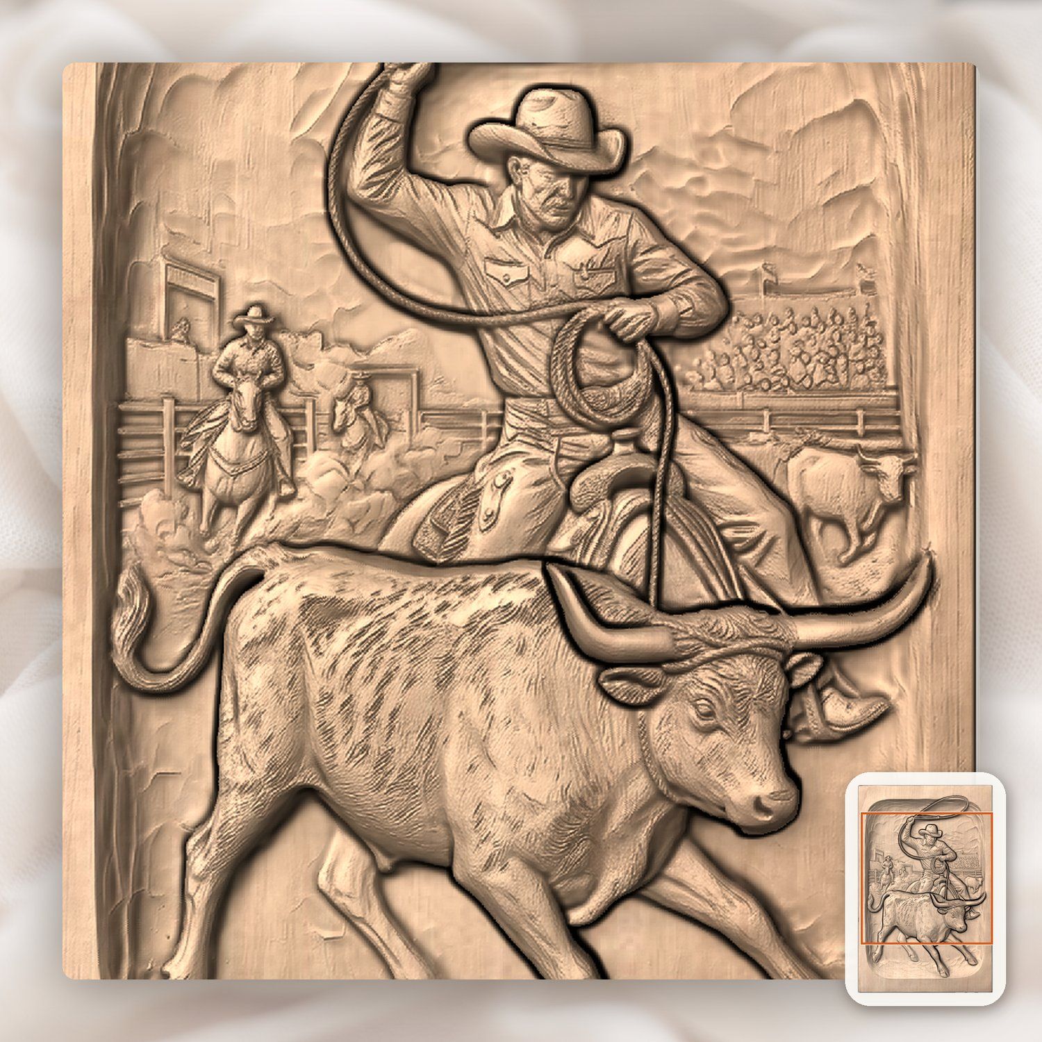 Rodeo Cowboy Steer Roping CNC Relief STL bas-relief STL — view 5