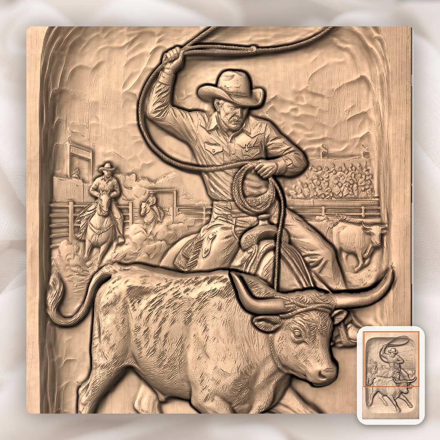 Rodeo Cowboy Steer Roping CNC Relief STL bas-relief STL — view 6