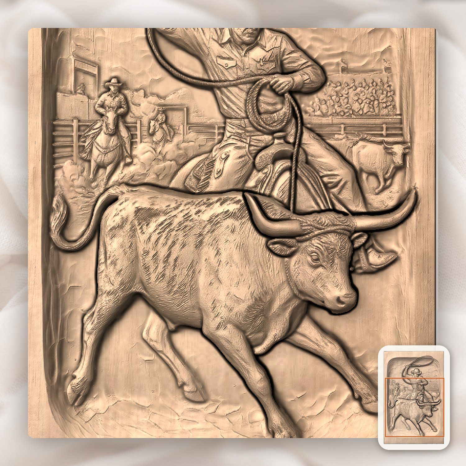 Rodeo Cowboy Steer Roping CNC Relief STL bas-relief STL — view 7