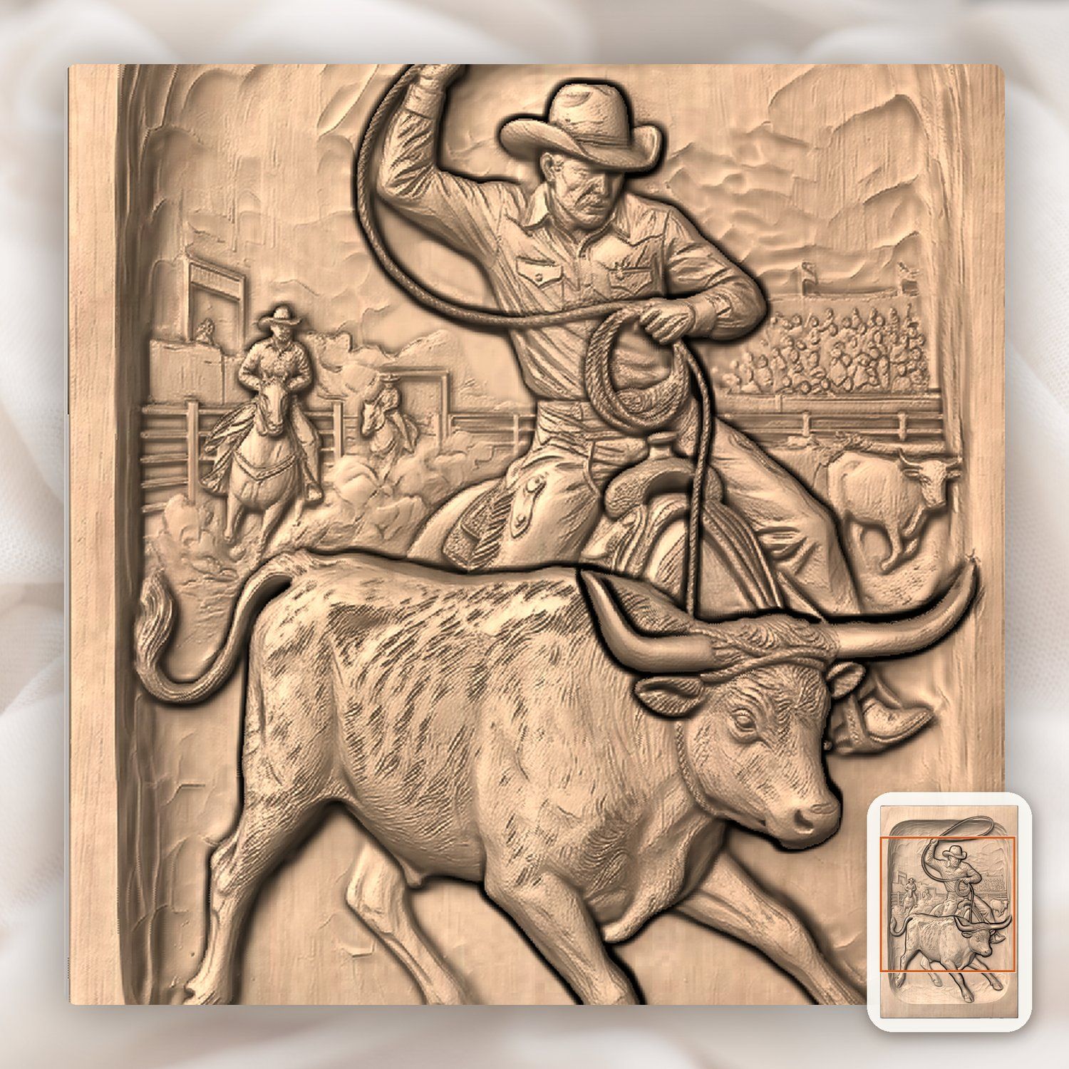 Rodeo Cowboy Steer Roping CNC Relief STL bas-relief STL — view 8