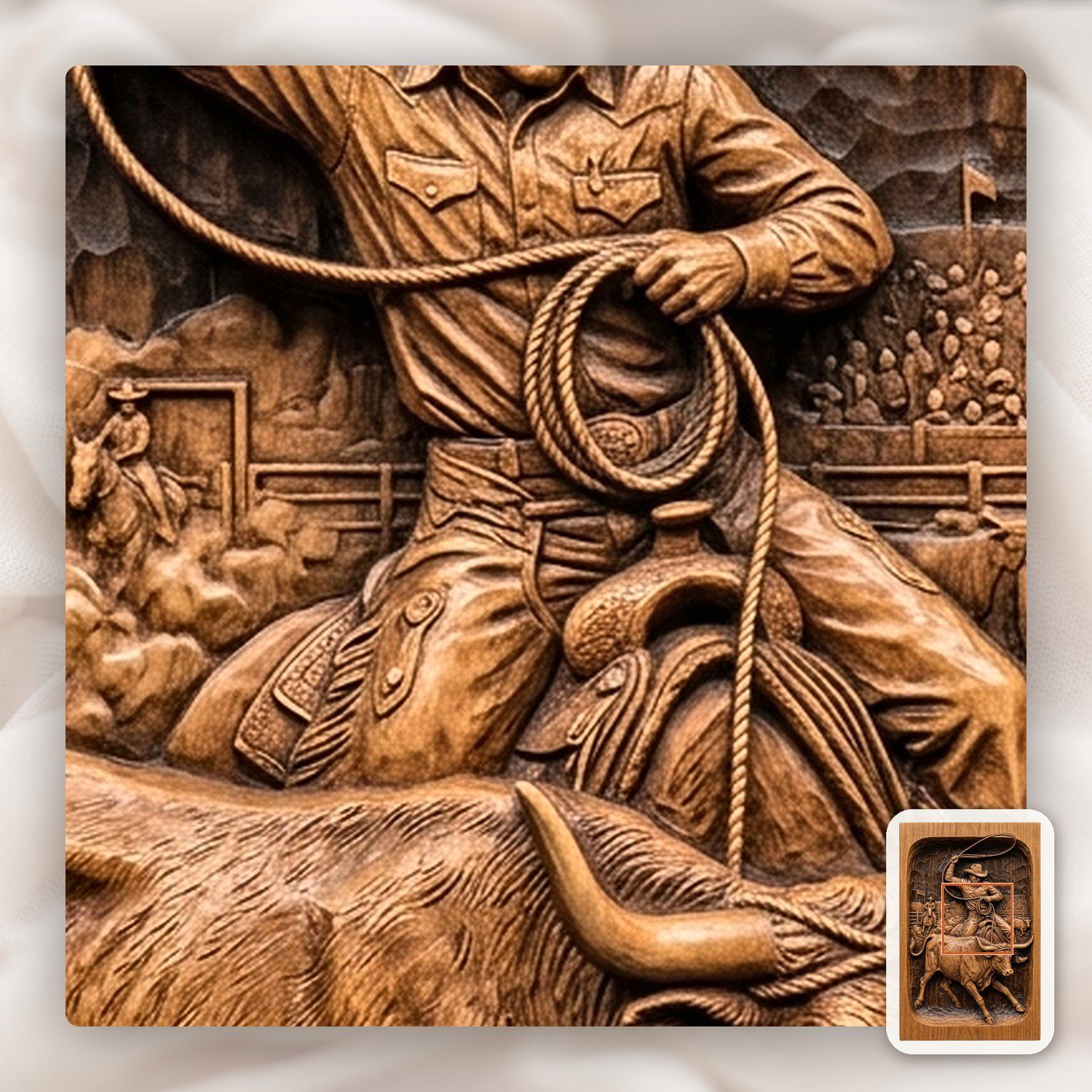 Rodeo Cowboy Steer Roping CNC Relief STL bas-relief STL — view 9