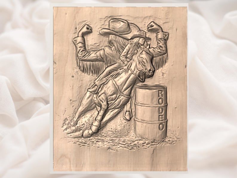 Barrel Racing Cowgirl on Horseback Rodeo Relief STL bas-relief STL — view 2