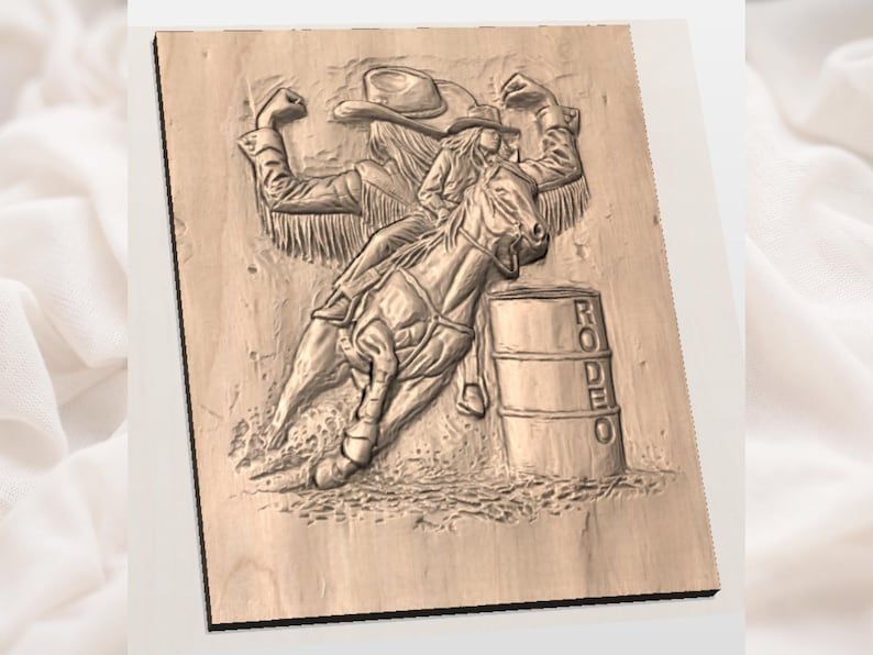 Barrel Racing Cowgirl on Horseback Rodeo Relief STL bas-relief STL — view 3