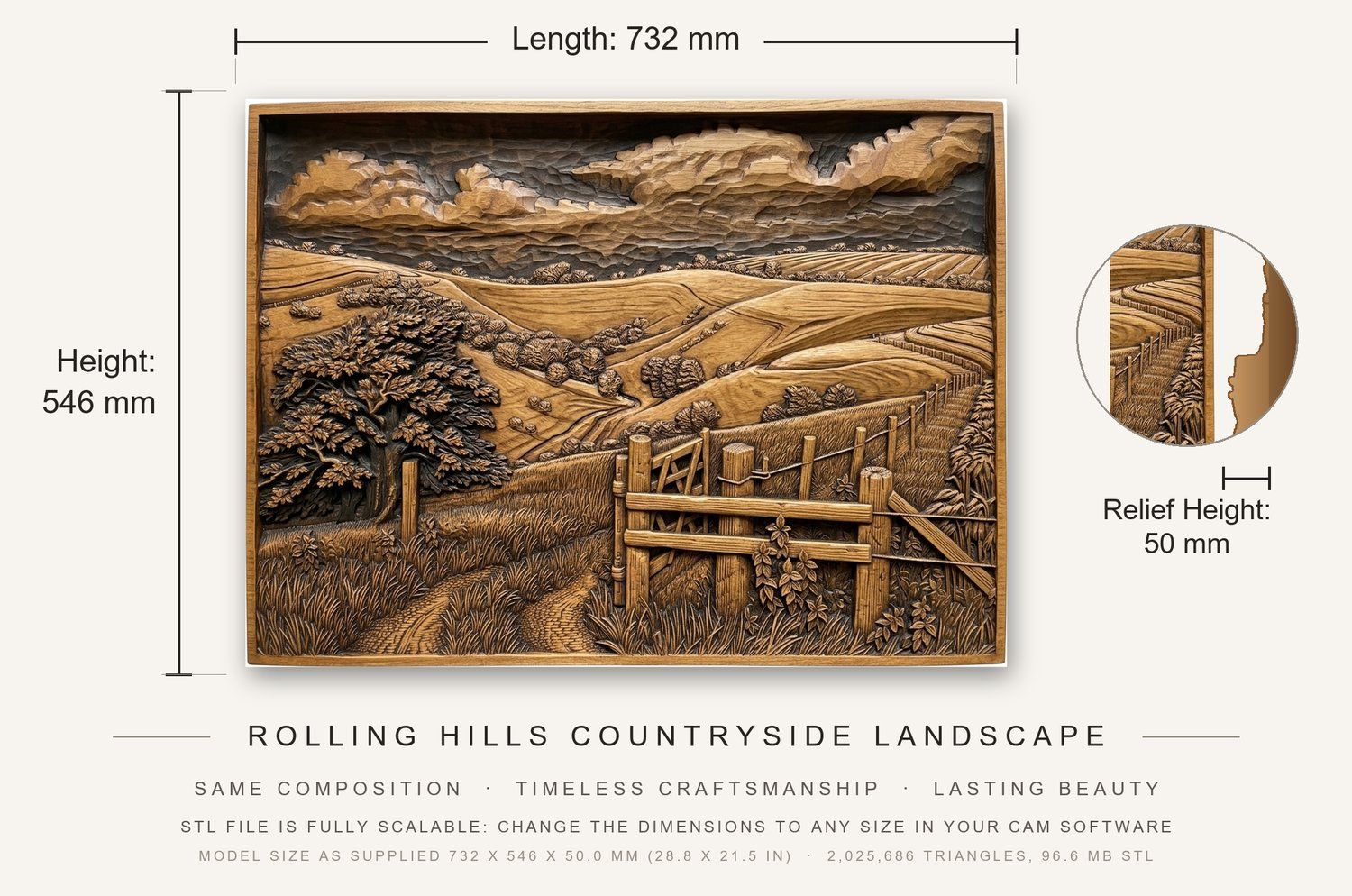 Rolling Hills Countryside Landscape CNC Relief STL bas-relief STL — view 3