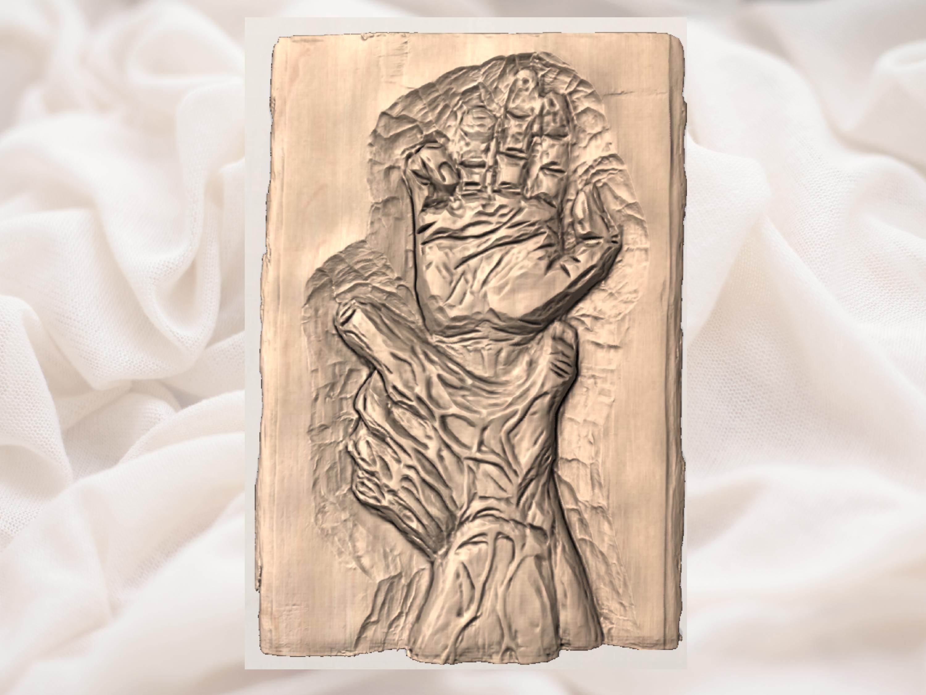 Reaching Hand Rising from Twisted Roots Bas-Relief STL bas-relief STL — view 3