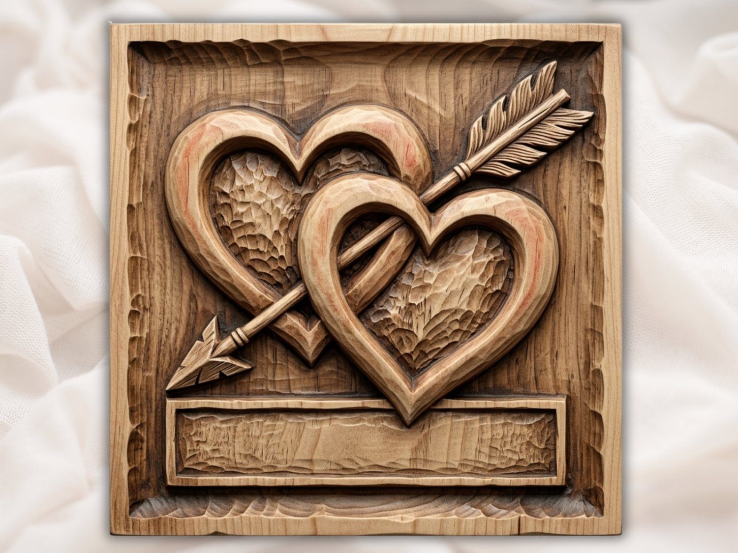 Romantic Intertwined Hearts Wall Art | Carved Love Decor Panel | Personalized Wedding Sign Design | Aspire VCarve Pro Carveco ArtCAM — carved bas relief STL file for CNC