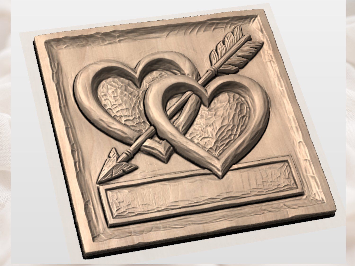 Romantic Intertwined Hearts Wall Art bas-relief STL — view 2