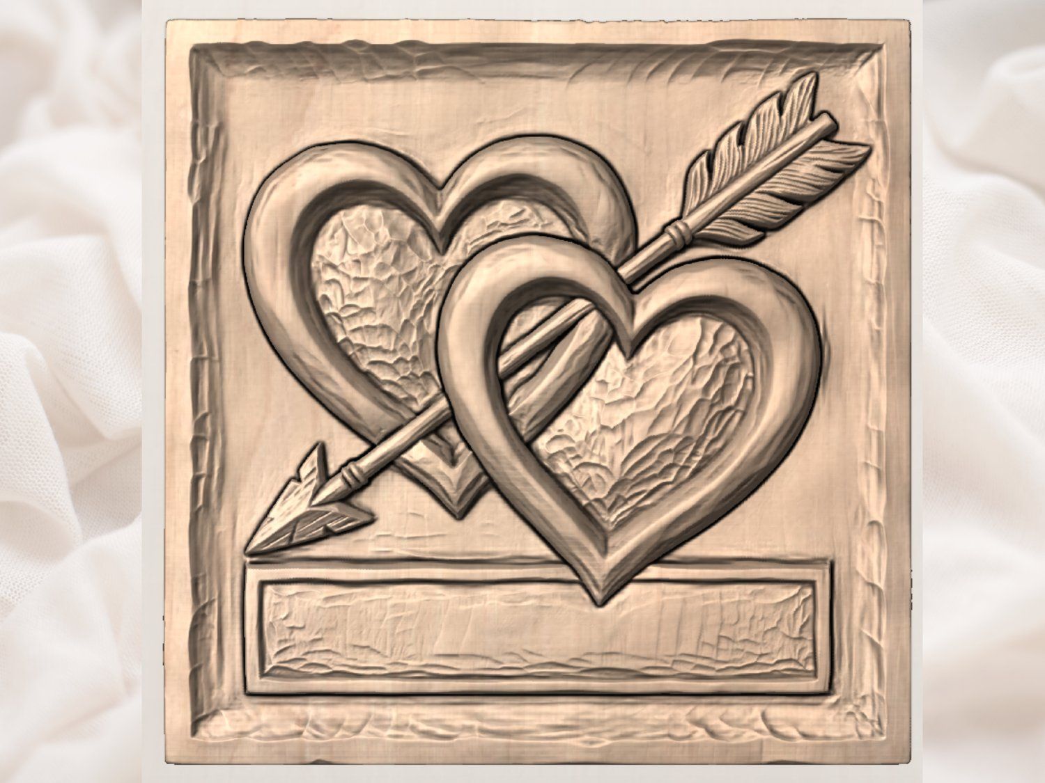 Romantic Intertwined Hearts Wall Art bas-relief STL — view 3